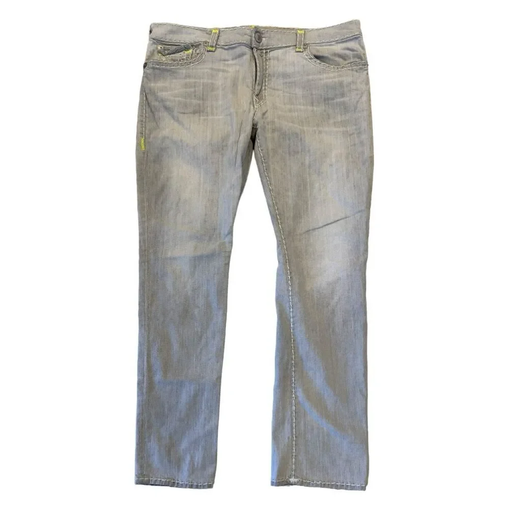 True Religion Ricky Straight Leg Gray Jeans Men’s 44x33 Rope Stitch Slim Fit